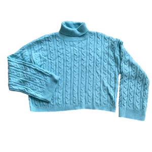 Fashion Nova Baby Blue Cable Knit Wide Sleeve Cropped Turtleneck Sweater Wmn Lg